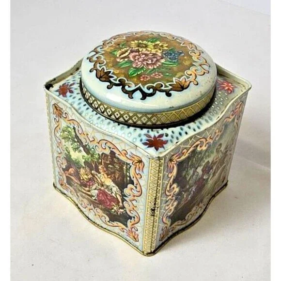 Vintage Daher Biscuit Tin Romance In The Forest Scene 4 1/2" - Picture 5 of 16